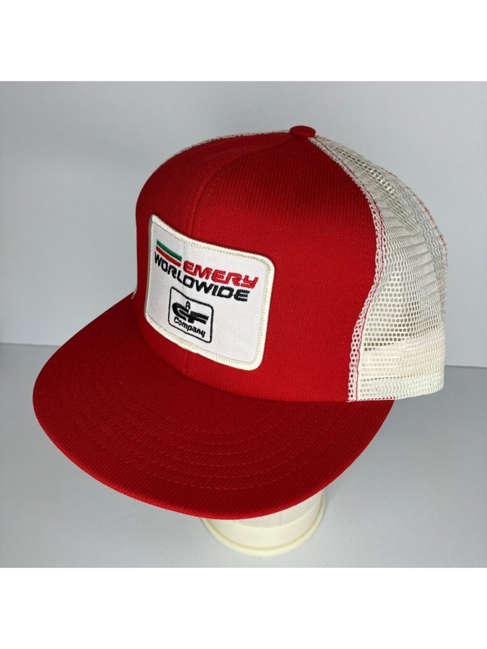 Emery Worldwide Trucker Hat Snapback Men's Adjustable Red White Mesh